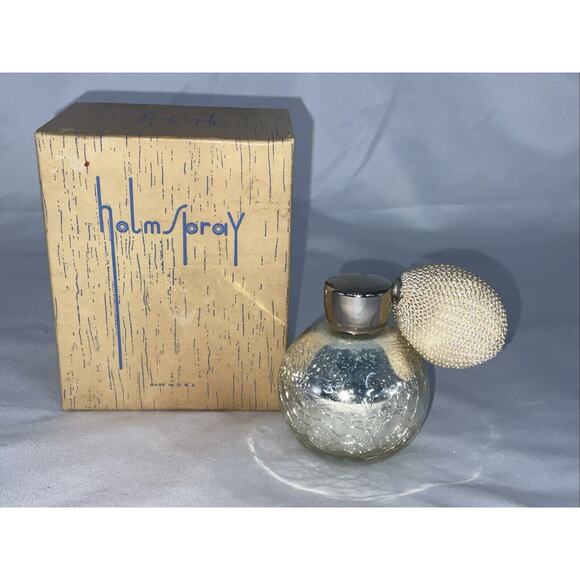 VTG VINTAGE NEW HOLMSPRAY SILVER CRACKLE GLASS PERFUME BOTTLE ATOMIZER IOB - Picture 1 of 12